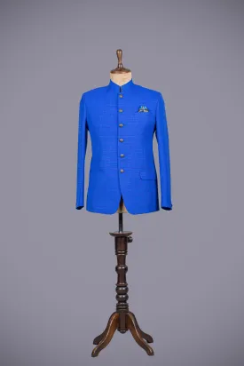 Royal Blue Jodhpuri Suit with Matka Silk