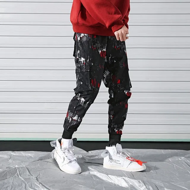 Side Pockets Printed Cargo Hip Hop Casual Style Men Pants