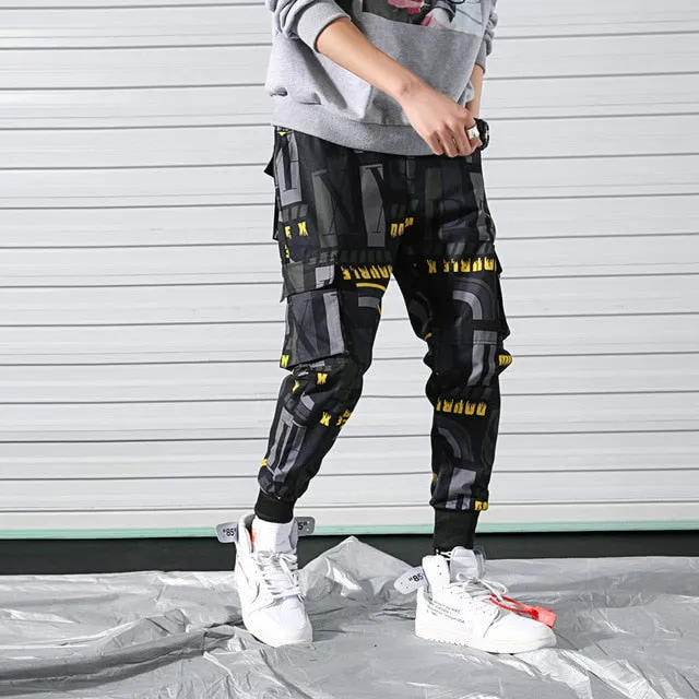 Side Pockets Printed Cargo Hip Hop Casual Style Men Pants