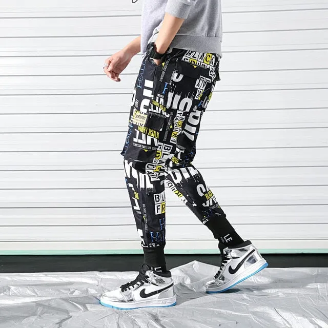 Side Pockets Printed Cargo Hip Hop Casual Style Men Pants