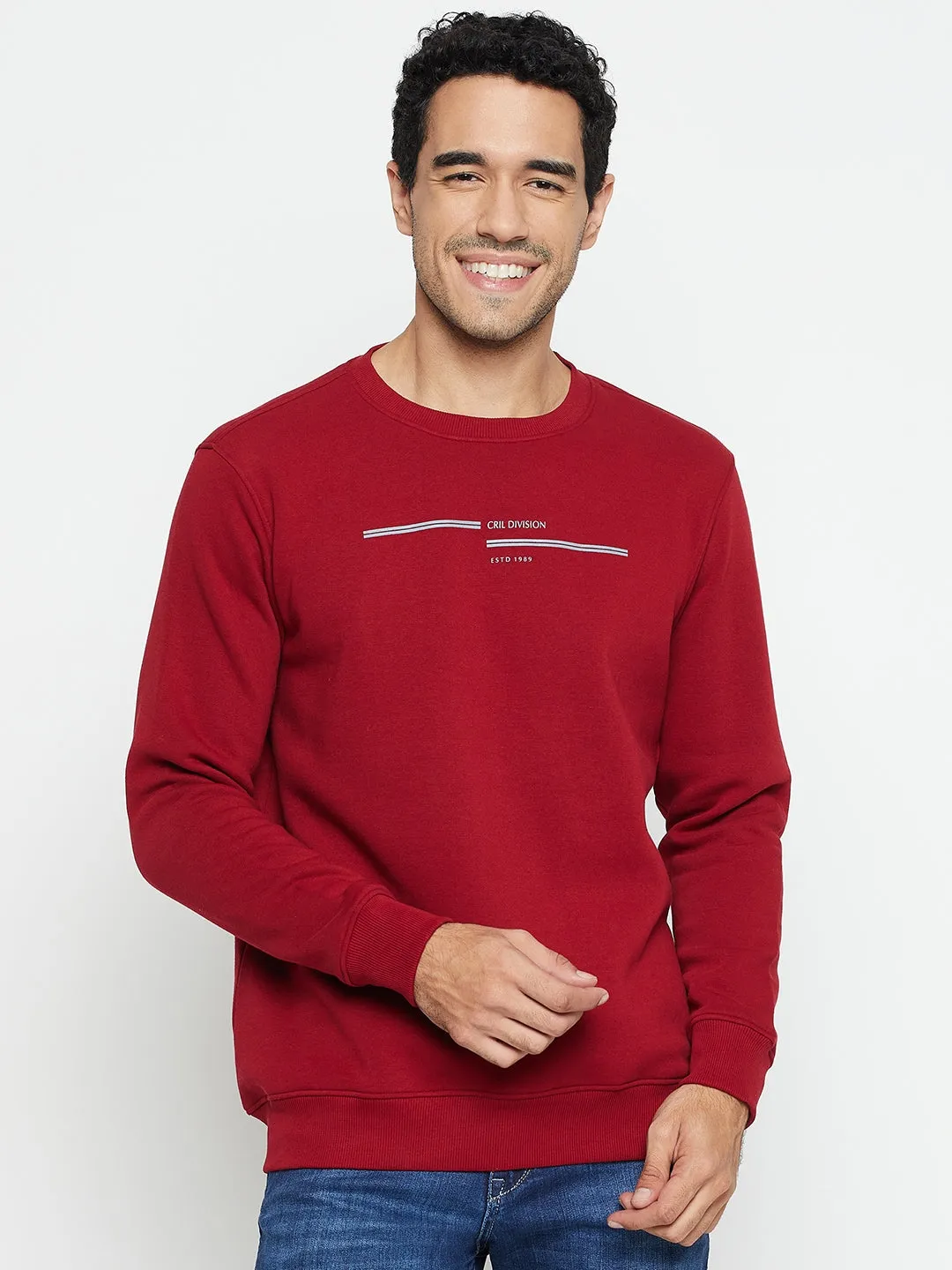 Solid Maroon Full Sleeves Round Neck Regular Fit Casual Sweatshirt for Men