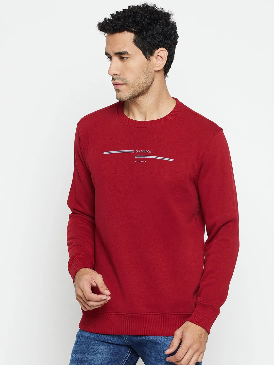 Solid Maroon Full Sleeves Round Neck Regular Fit Casual Sweatshirt for Men