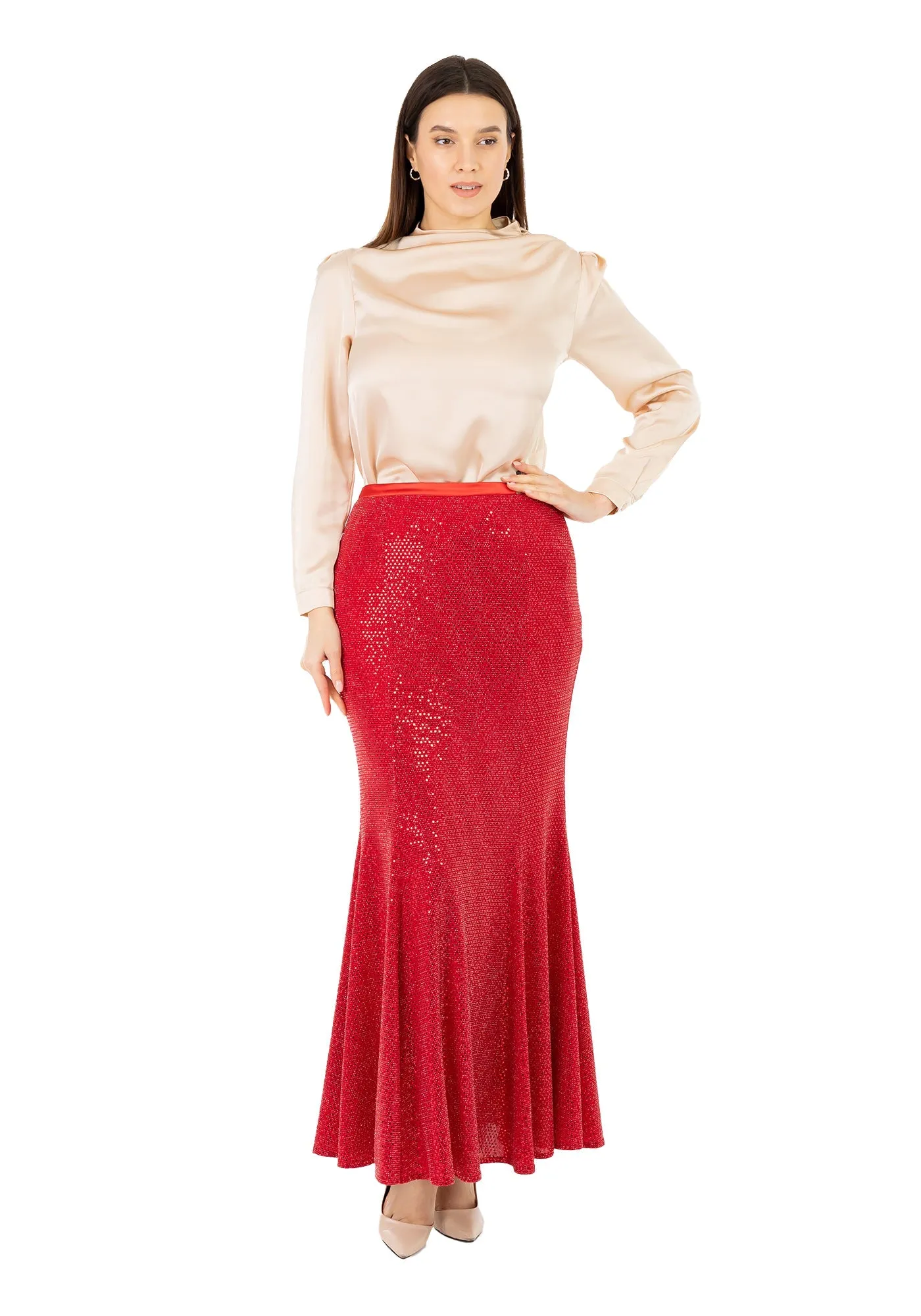 Sparkling Sequin Fishtail Maxi Skirt