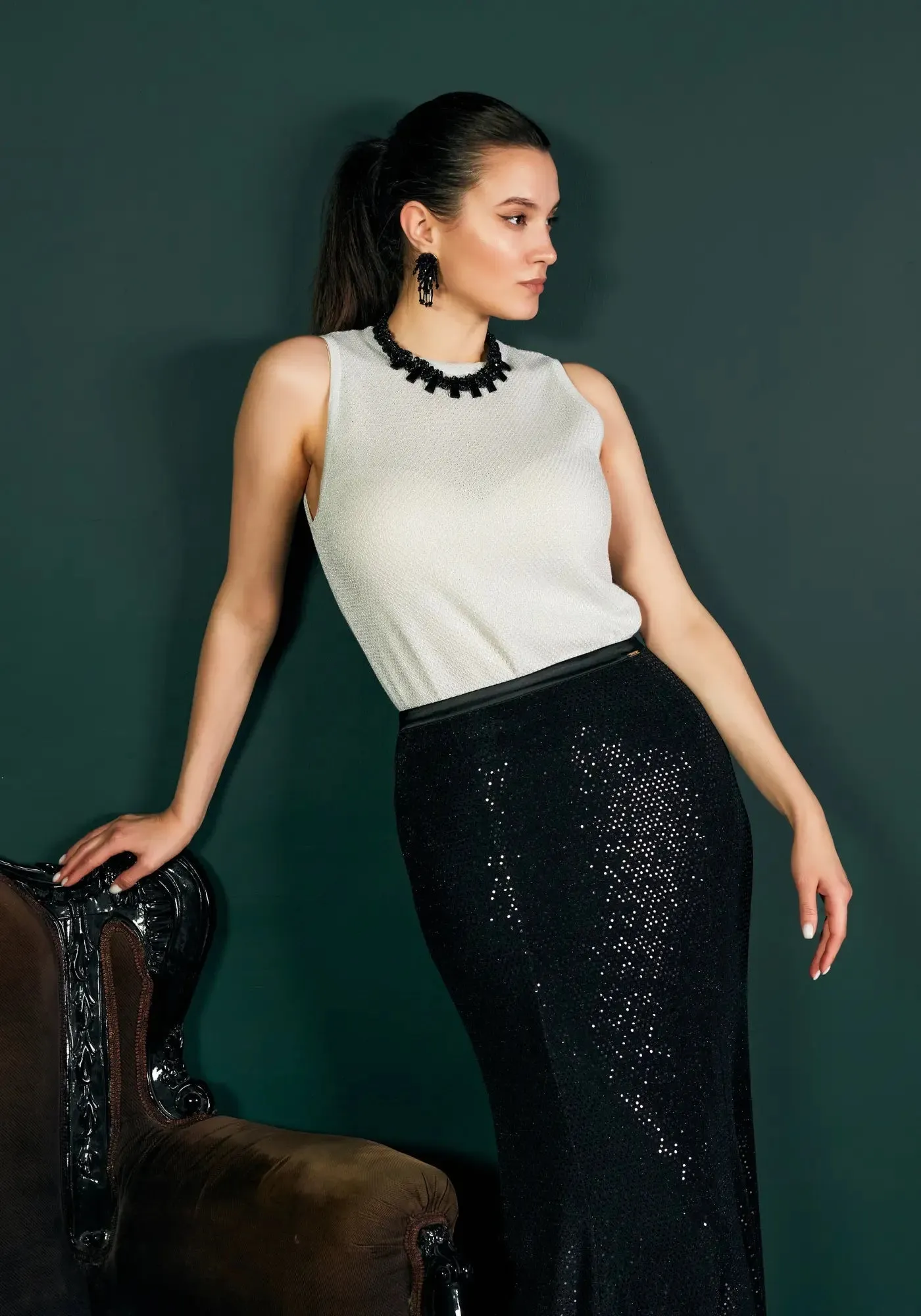 Sparkling Sequin Fishtail Maxi Skirt