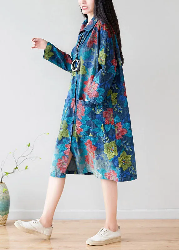 Style Green Peter Pan Collar Pockets Floral trench coats Spring