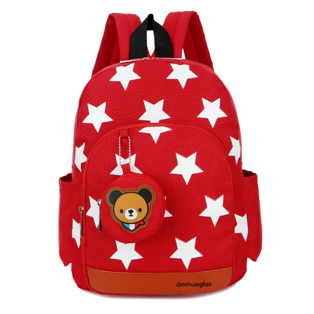 Stylish Kids' Star Print Nylon School Bags With Bear Pattern Hanging Bag