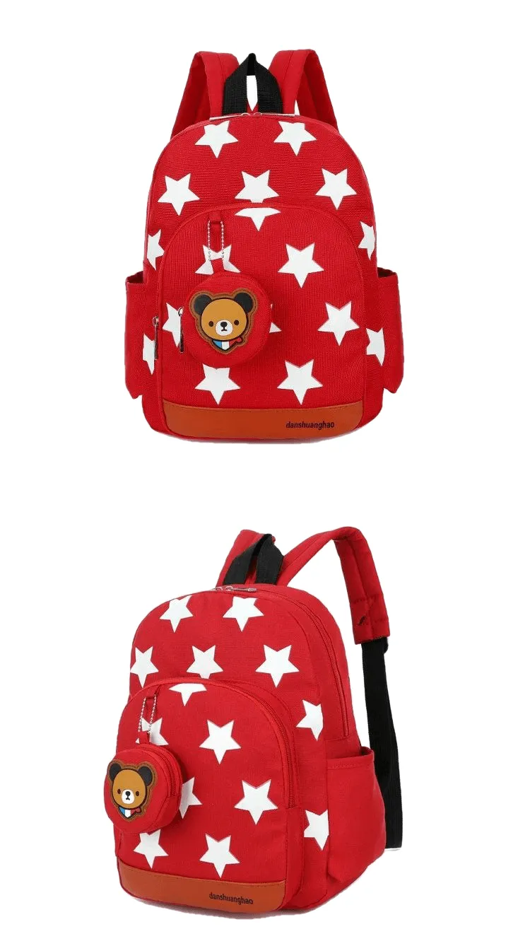 Stylish Kids' Star Print Nylon School Bags With Bear Pattern Hanging Bag