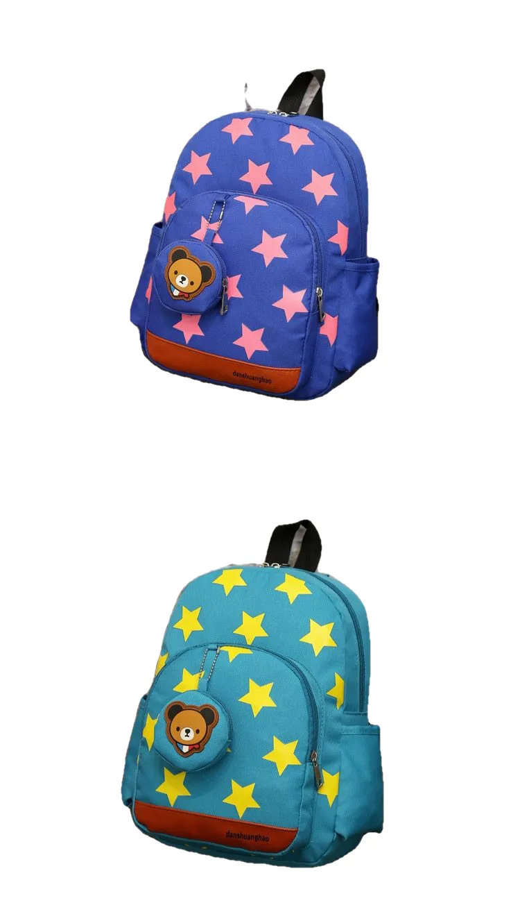 Stylish Kids' Star Print Nylon School Bags With Bear Pattern Hanging Bag