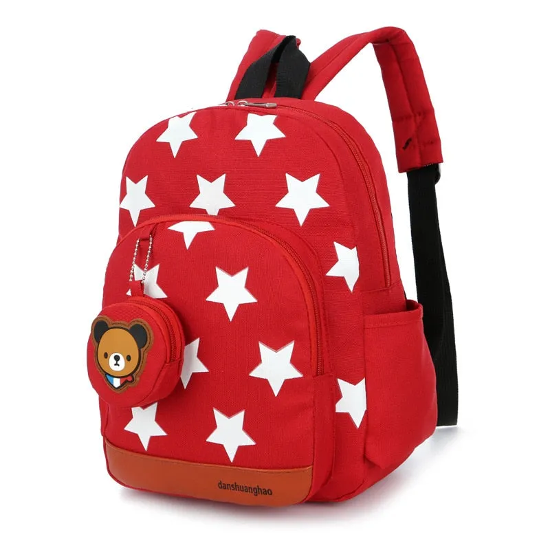 Stylish Kids' Star Print Nylon School Bags With Bear Pattern Hanging Bag