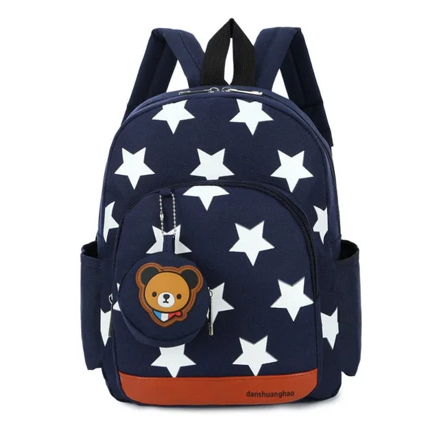 Stylish Kids' Star Print Nylon School Bags With Bear Pattern Hanging Bag