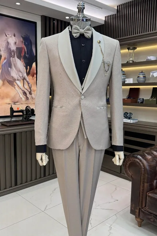 Theodore Light Beige Shawl Collar Three-Piece Wedding Men's Suit