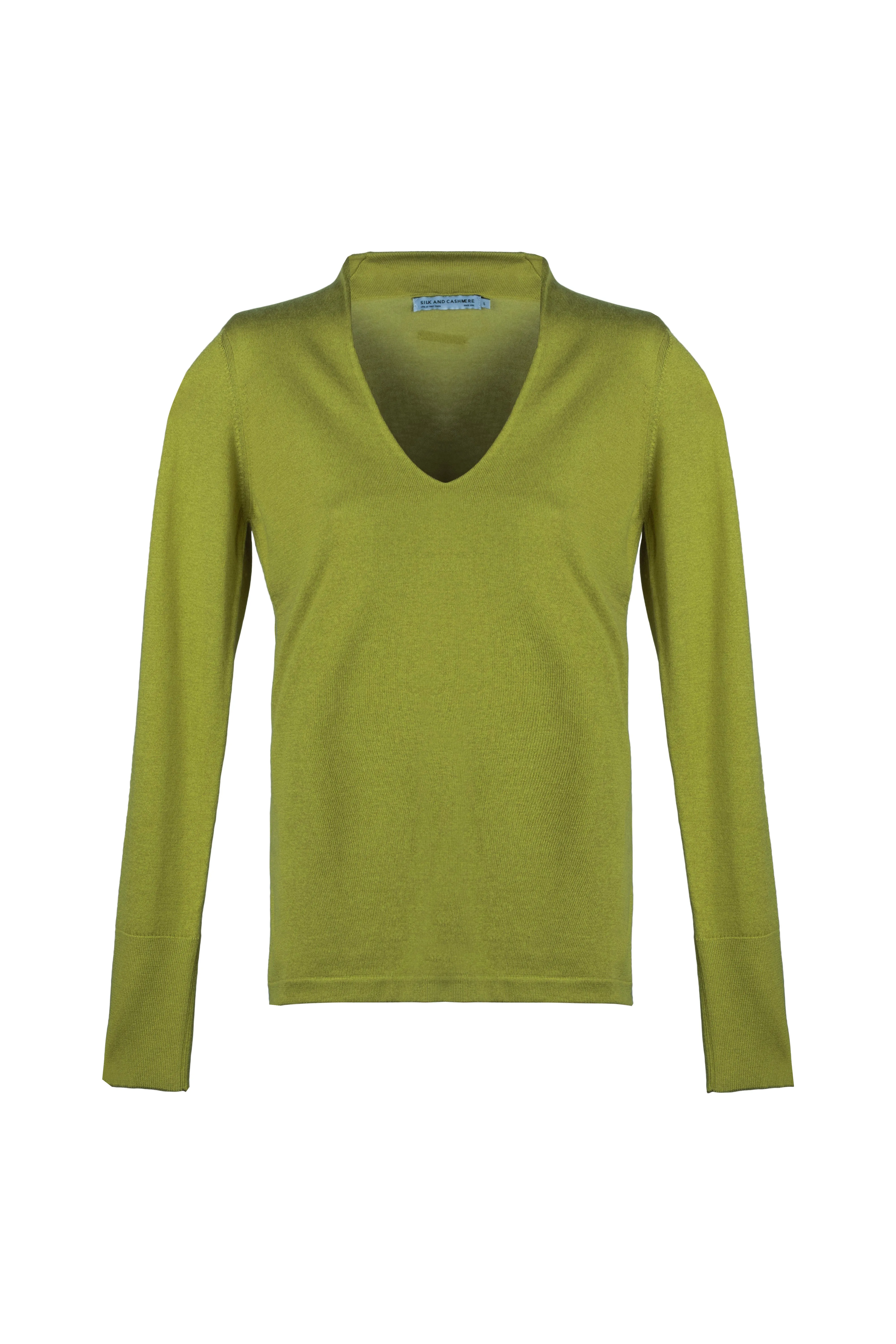 Wasabi Green Zoe Silk Cashmere Deep V Neck Knitwear