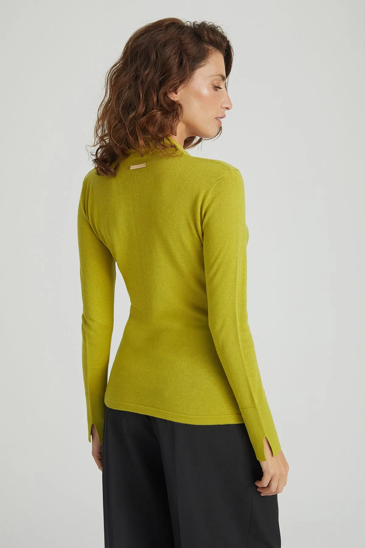 Wasabi Green Zoe Silk Cashmere Deep V Neck Knitwear