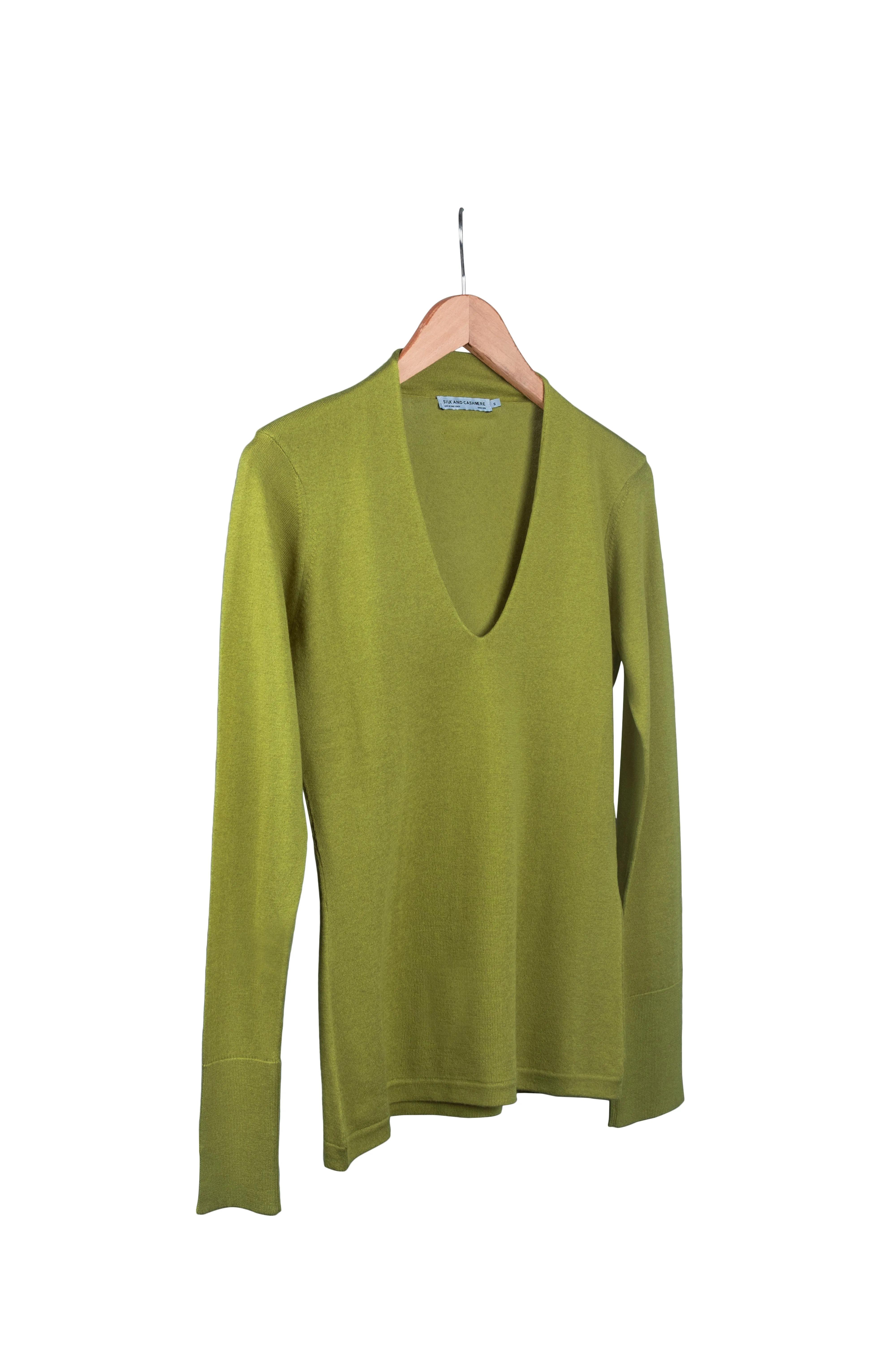 Wasabi Green Zoe Silk Cashmere Deep V Neck Knitwear