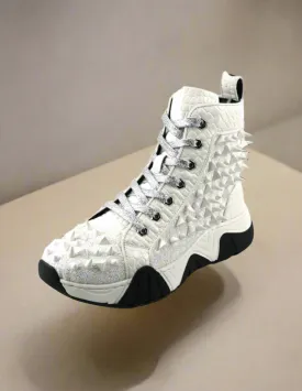 White Spikes High Top Sneakers Encore by Fiesso