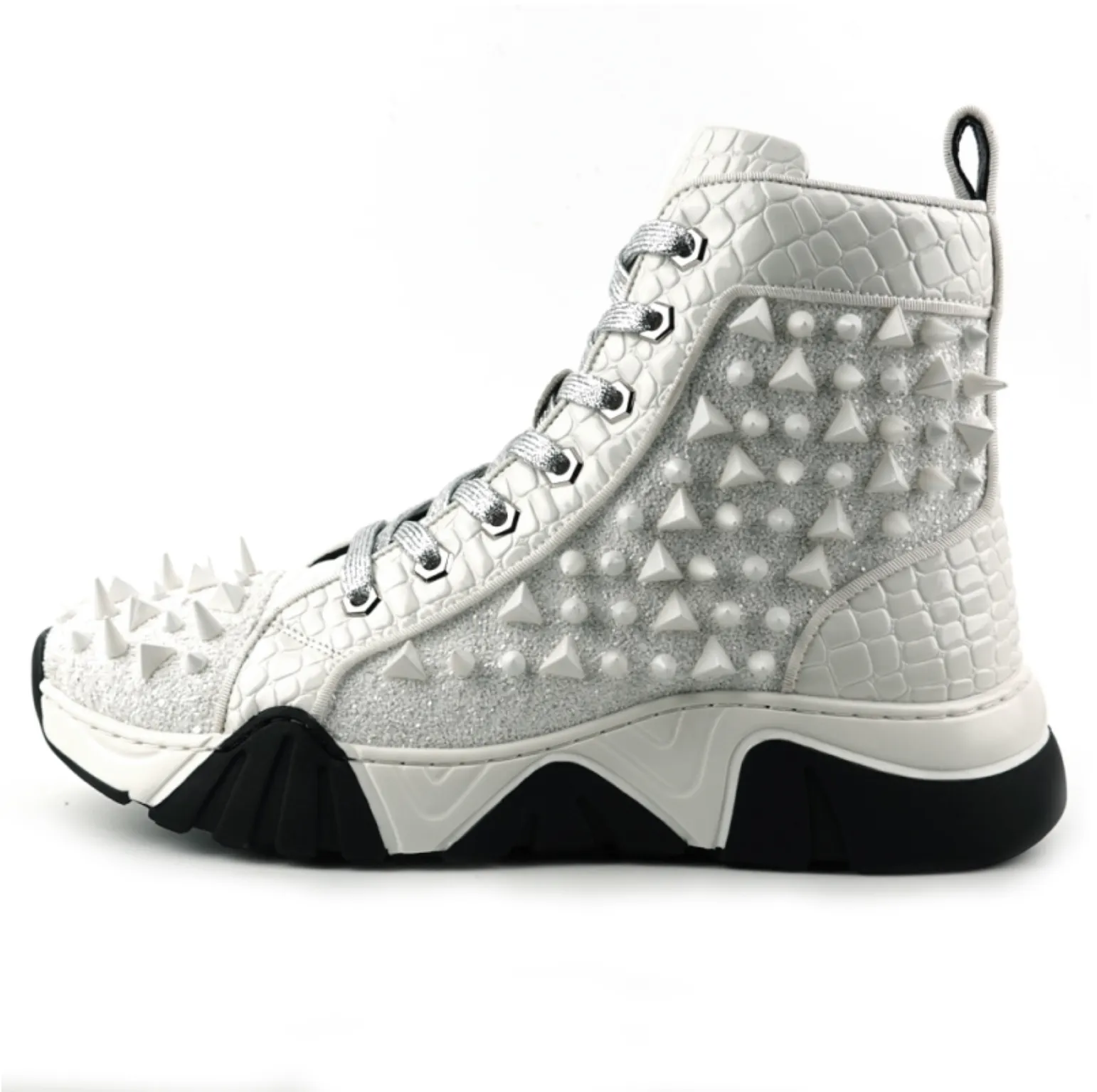 White Spikes High Top Sneakers Encore by Fiesso