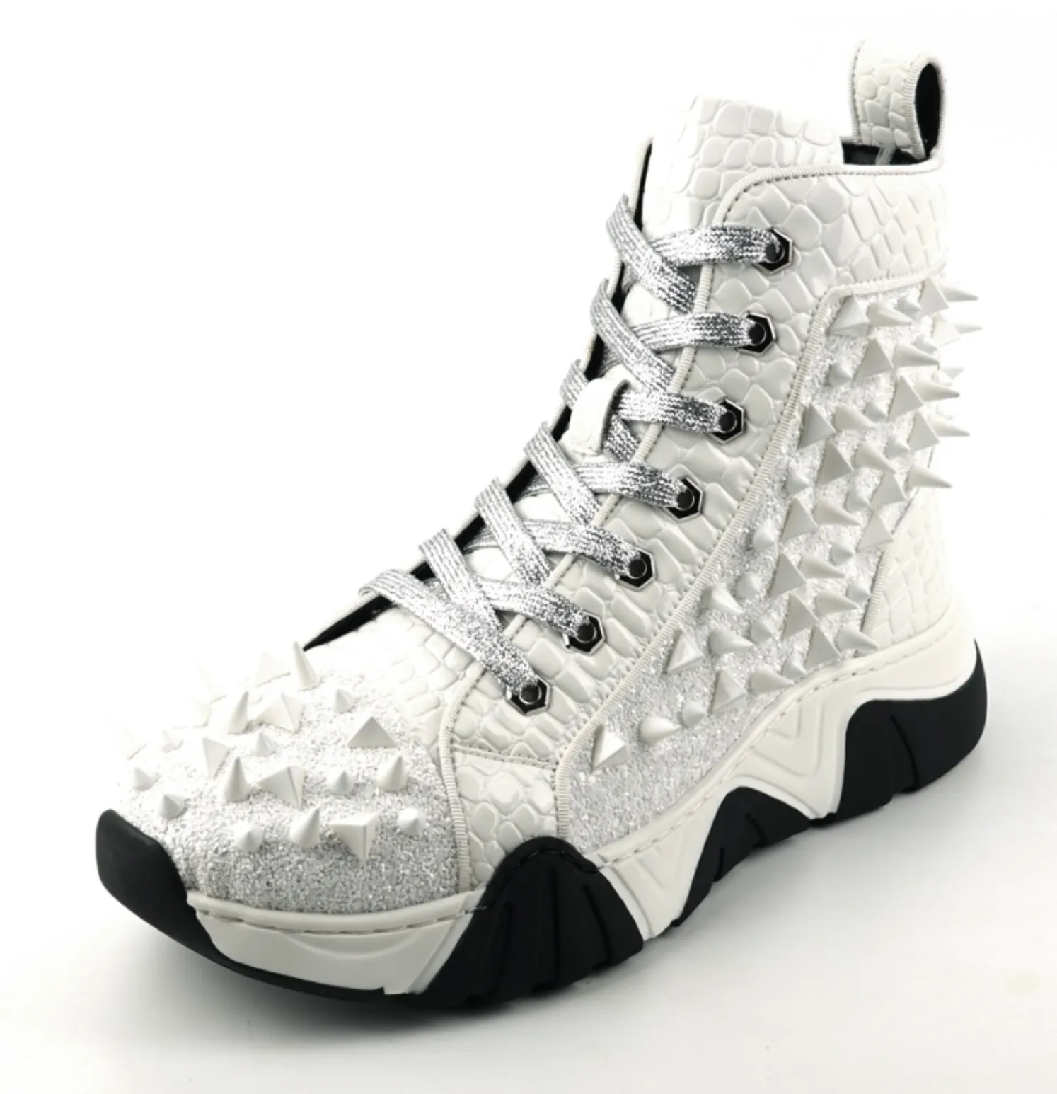 White Spikes High Top Sneakers Encore by Fiesso