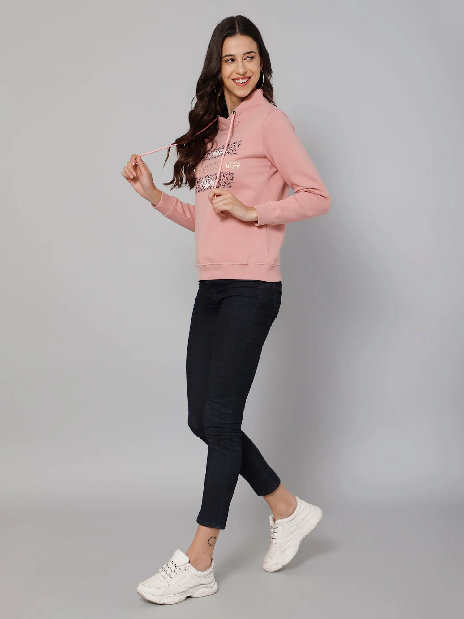 Women's Casual  Coral Regular Full Sleeve Pullover Sweatshirt