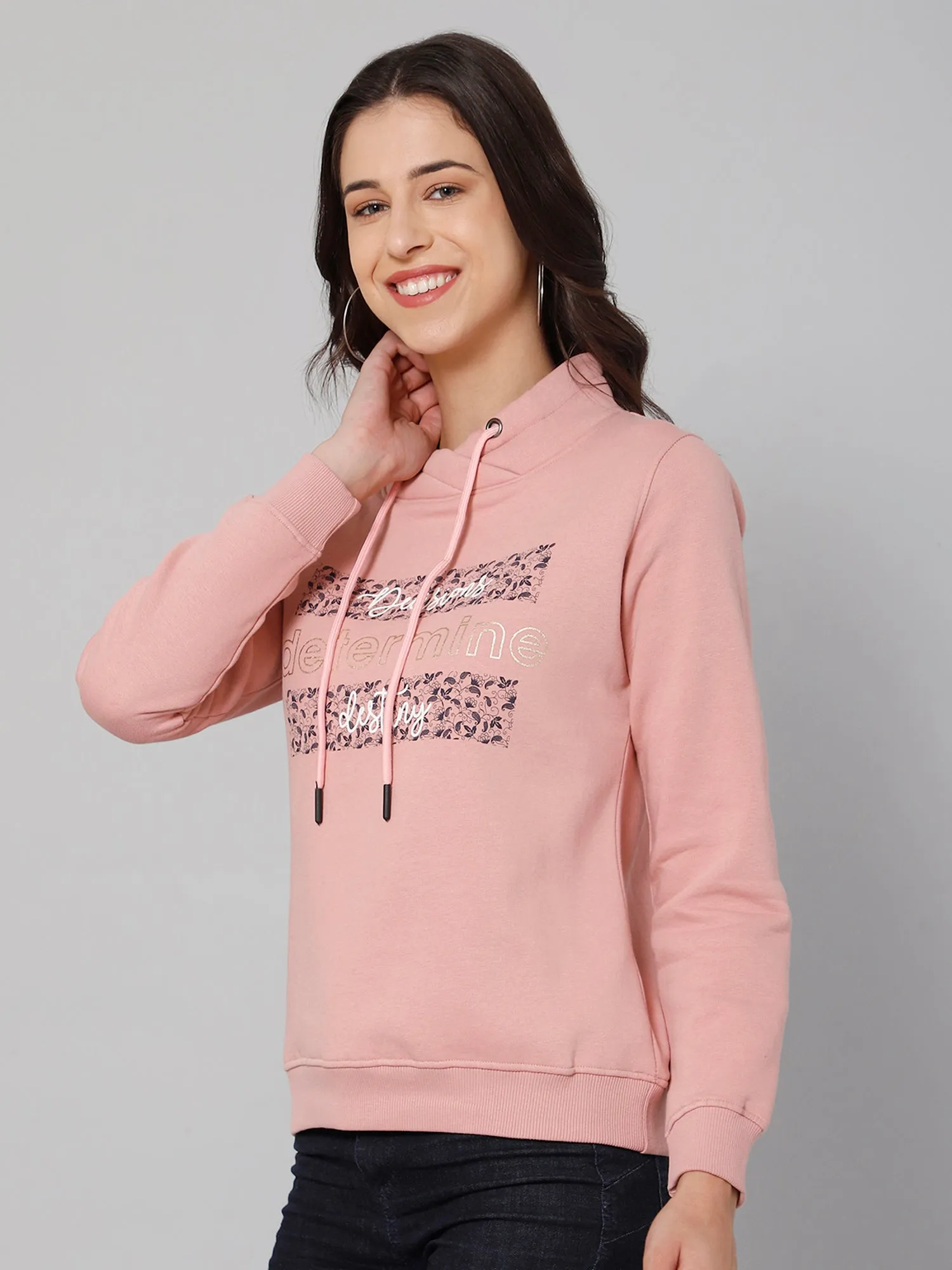 Women's Casual  Coral Regular Full Sleeve Pullover Sweatshirt