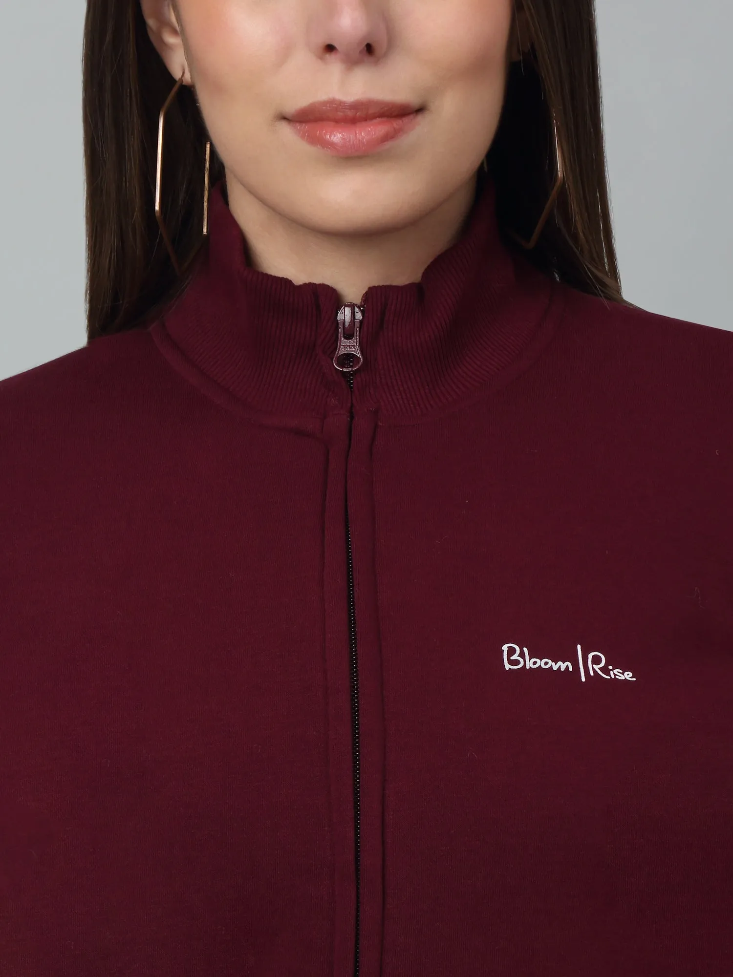 Women's Casual  Wine Regular Full Sleeve Zipthru  Sweatshirt