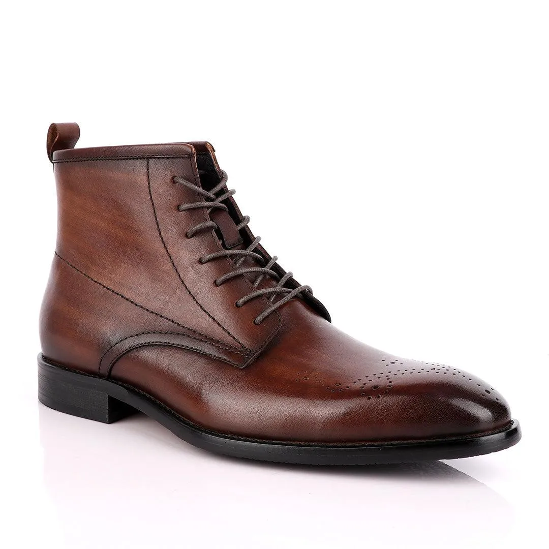 Zara High tops Brogues Lace-up Leather Chelsea Coffee Boot